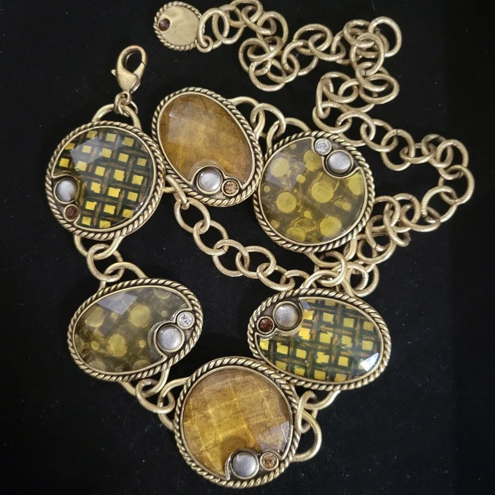 Chico's Vintage Brass Medallion Lucite Rhinestone Chain Belt 38